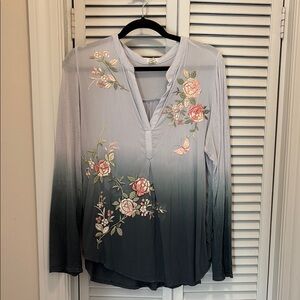 Floral Embroidered Ombre Top